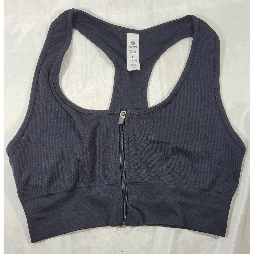 90 Degree Reflex Women's Rib Amelia Seamless Racer Back Zip Sports Bra - Black L